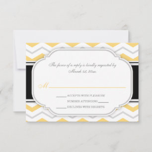 Grey & Yellow Chevron Wedding Reception RSVP Cards