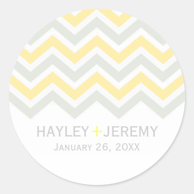 Grey & Yellow Chevron Wedding Sticker (Front)