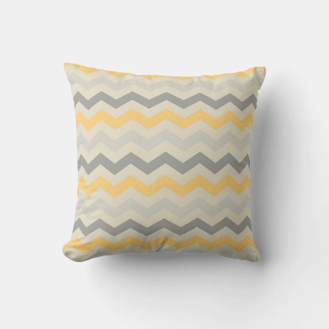 Grey yellow chevron zigzag print zig zag pattern cushion (Front)