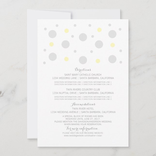Grey Yellow Confetti Wedding Information Card (Front)