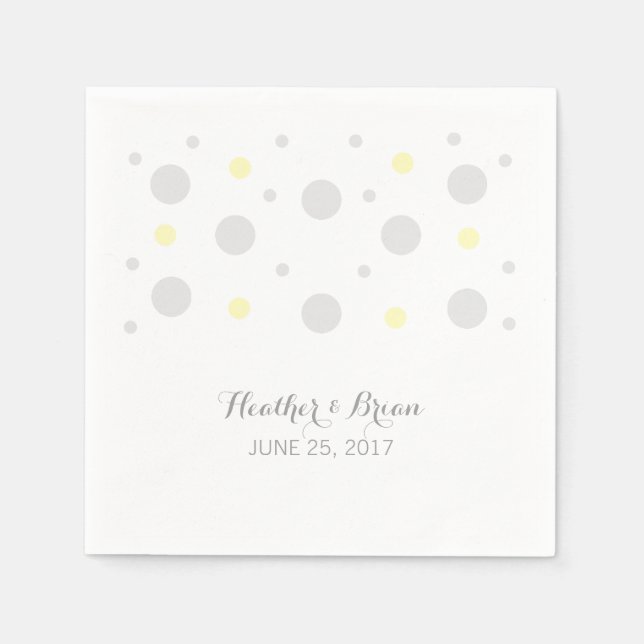 Grey Yellow Confetti Wedding Paper Napkins (Front)