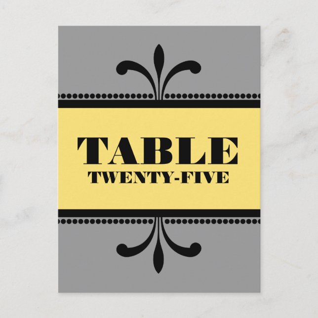 Grey/Yellow Fancy Art Deco Table Number Postcard (Front)