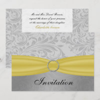 Grey Yellow  FAUX ribbon diamante buckle Wedding