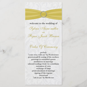 Grey Yellow FAUX ribbon diamante buckle Wedding Programme