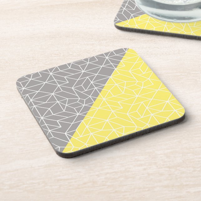 Grey & Yellow Geometric Cork Back Coasters (Left Side)