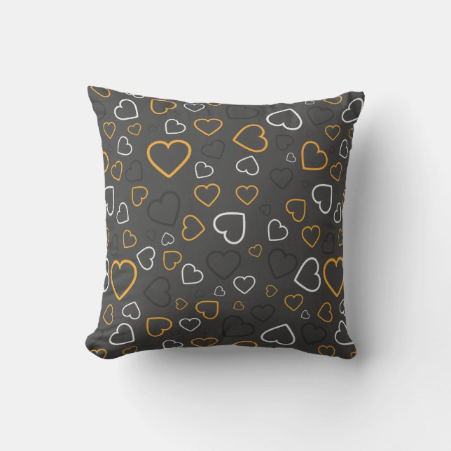 Grey Yellow Happy Hearts pattern Throw Pillow (Front)