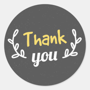 Grey & Yellow Laurel Leaf Thank You Wedding Classic Round Sticker