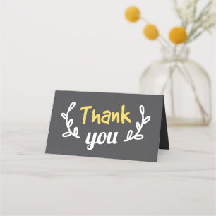 Grey & Yellow Laurel Leaf Thank You Wedding Place Card