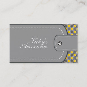 Grey, yellow leather look and pattern retro business card