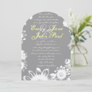 Grey Yellow Lilac Rustic Floral Wedding Invitation
