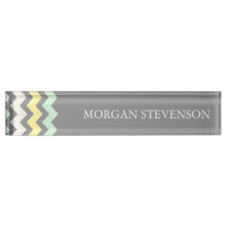 Grey Yellow Mint Chevron Desk Nameplate