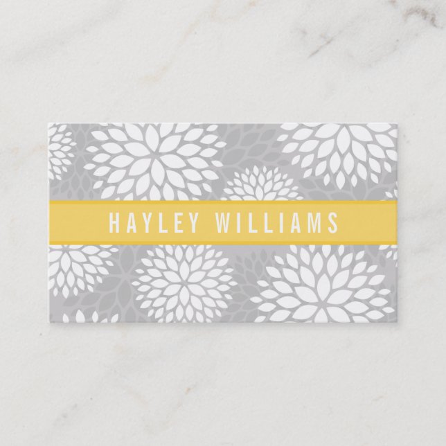 Grey & Yellow Modern Floral Business Card (Front)