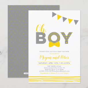 Grey & Yellow   Modern Typography Boy Baby Shower Invitation