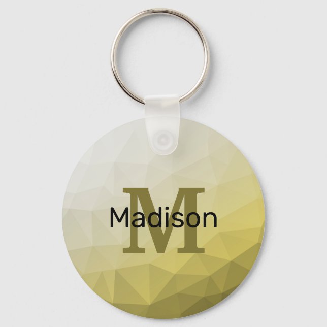 Grey Yellow ombre Mesh Pattern Monogram Key Ring (Front)