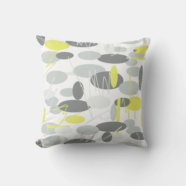 Grey Yellow Oval Shape Spot Pattern Cushion Pillow (Front)