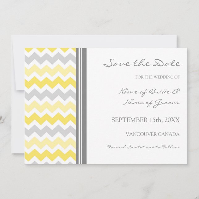 Grey Yellow Photo Wedding Save the Date Card (Front)