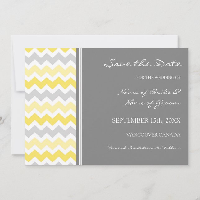 Grey Yellow Photo Wedding Save the Date Card (Front)