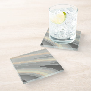 grey yellow pink waves glass coaster