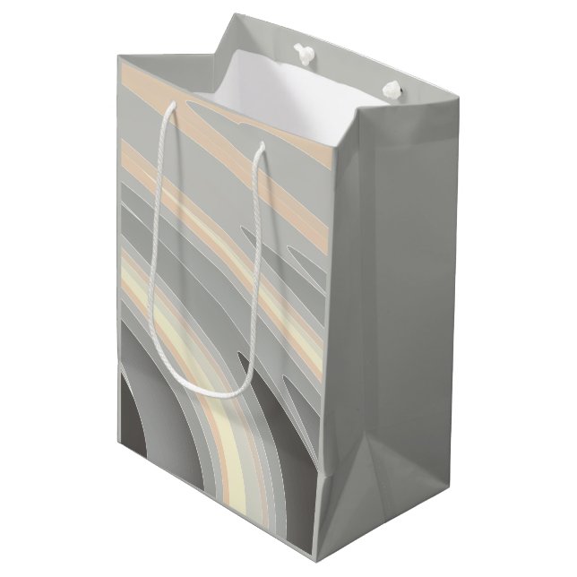 grey yellow pink waves medium gift bag (Front Angled)