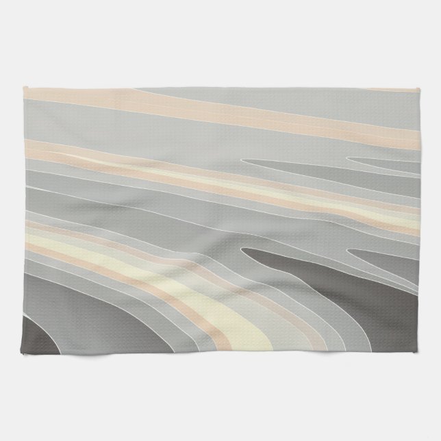 grey yellow pink waves tea towel (Horizontal)