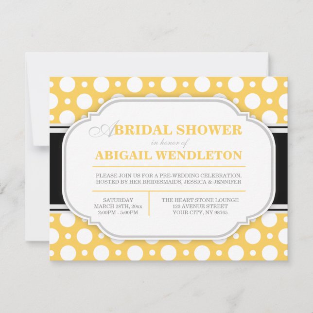 Grey & Yellow Polka Dot Bridal Shower Invitations (Front)