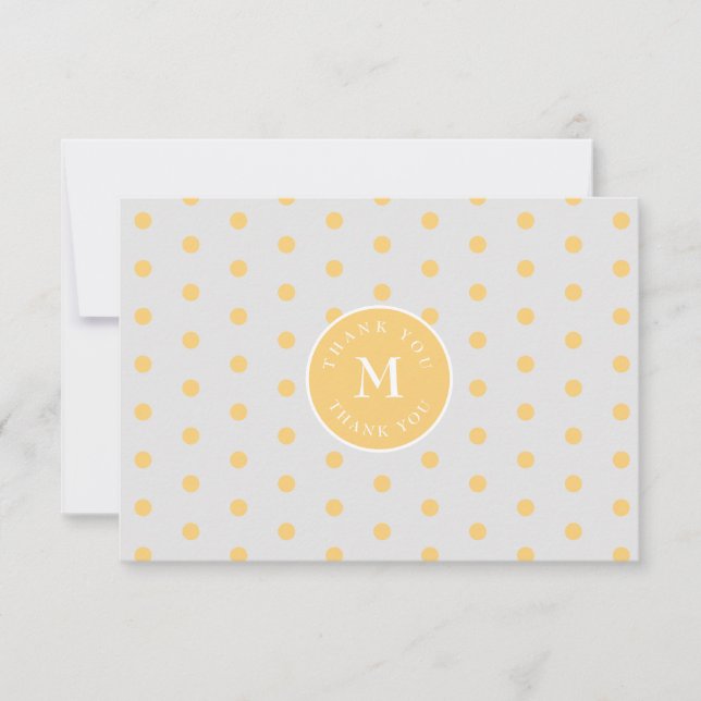 Grey Yellow Polka Dot Flat Thank You Card (Front)