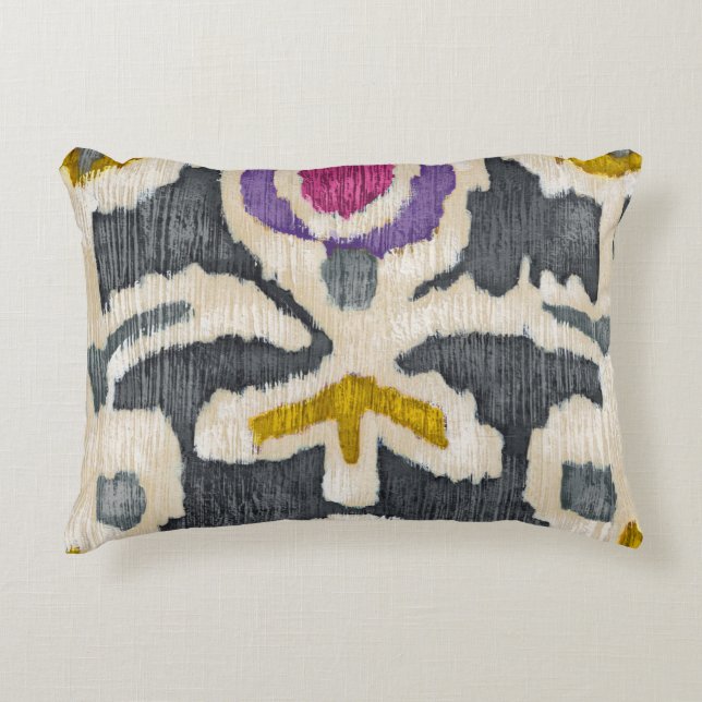Grey Yellow Purple Tribal Ikat Decorative Cushion (Front)