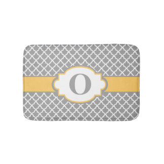 Grey Yellow Quatrefoil Monogram Bathmat Bath Mats