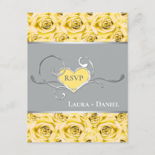 Grey, Yellow Roses Wedding RSVP Card