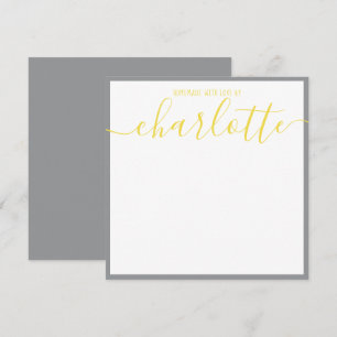 Grey Yellow Script Name Thank You Notes