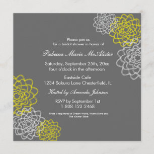Grey/Yellow Sketched flowers Invitation