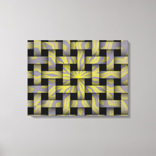 Grey Yellow Star Graphic Weave Pattern Canvas Art