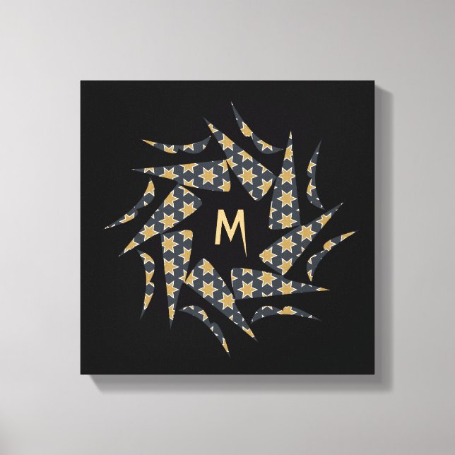 Grey Yellow Star Triangle Pattern Monogram Canvas Print (Front)