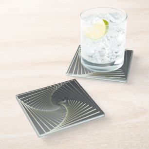 grey yellow twirl glass coaster