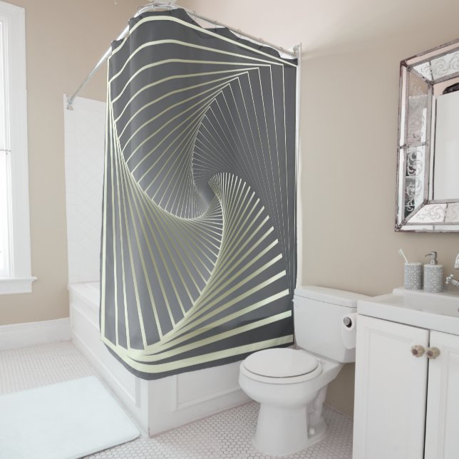 grey yellow twirl shower curtain (In Situ)