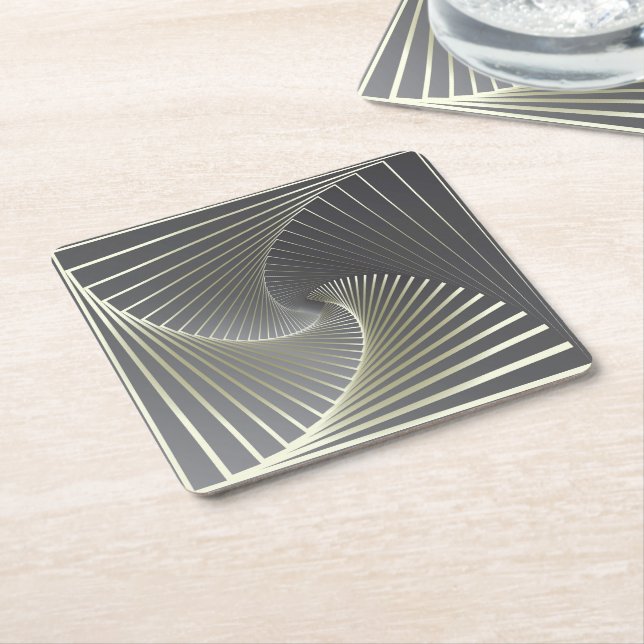 grey yellow twirl square paper coaster (Angled)