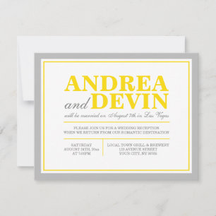 Grey & Yellow Wedding Reception ONLY Invitations