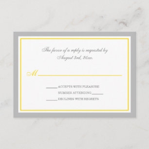 Grey & Yellow Wedding Reception RSVP Cards