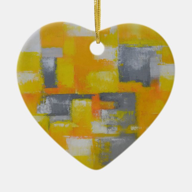 grey yellow white abstract art painting ceramic tree decoration (Front)