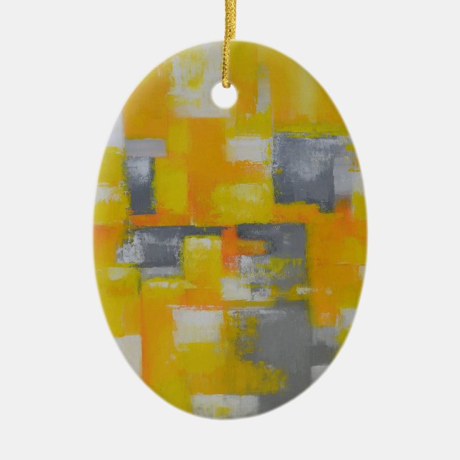 grey yellow white abstract art painting ceramic tree decoration (Front)