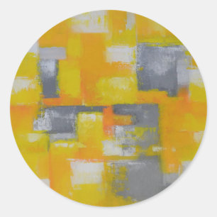 grey yellow white abstract art painting classic round sticker