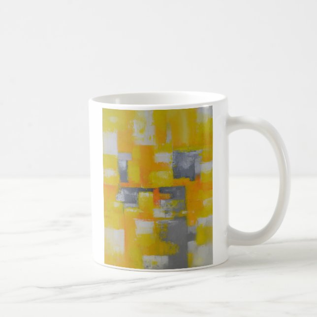 grey yellow white abstract art painting coffee mug (Right)