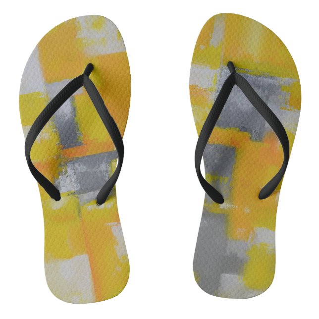 grey yellow white abstract art painting flip flops (Footbed)