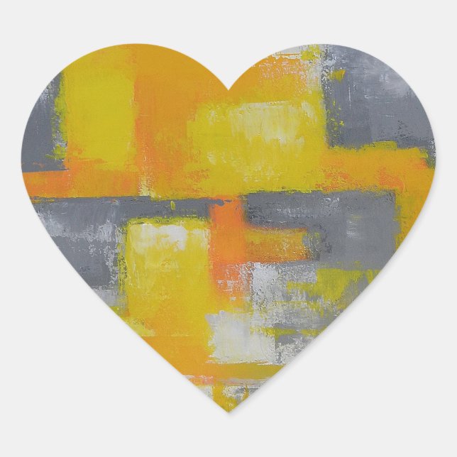 grey yellow white abstract art painting heart sticker (Front)