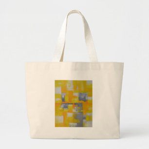 grey yellow white abstract art painting large tote bag