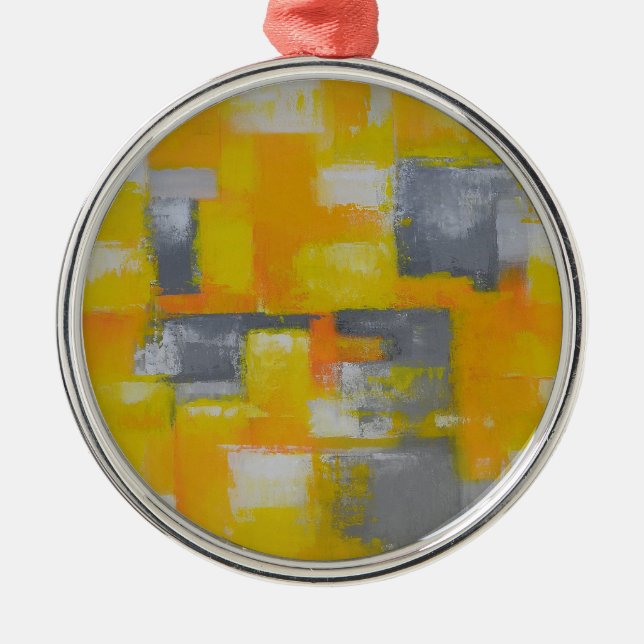 grey yellow white abstract art painting metal tree decoration (Front)