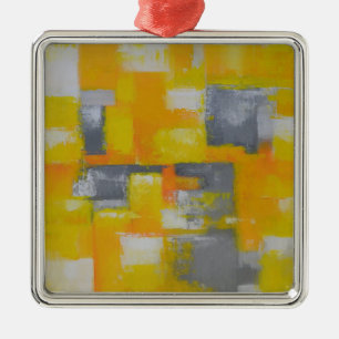 grey yellow white abstract art painting metal tree decoration