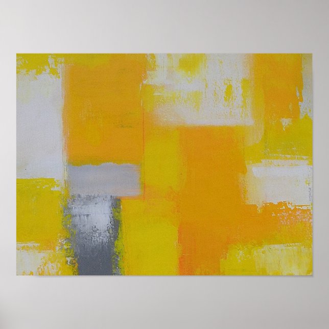 grey yellow white abstract art painting poster (Front)