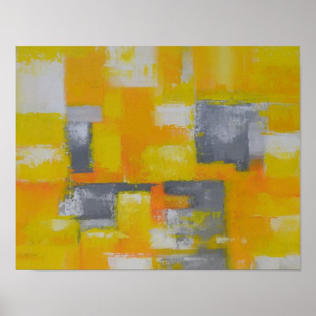 grey yellow white abstract art painting poster (Front)