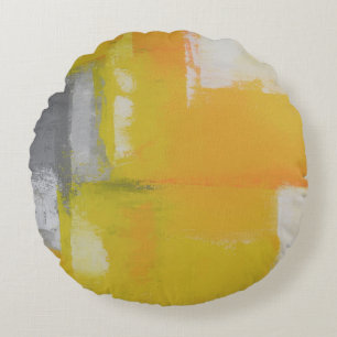 grey yellow white abstract art painting round cushion